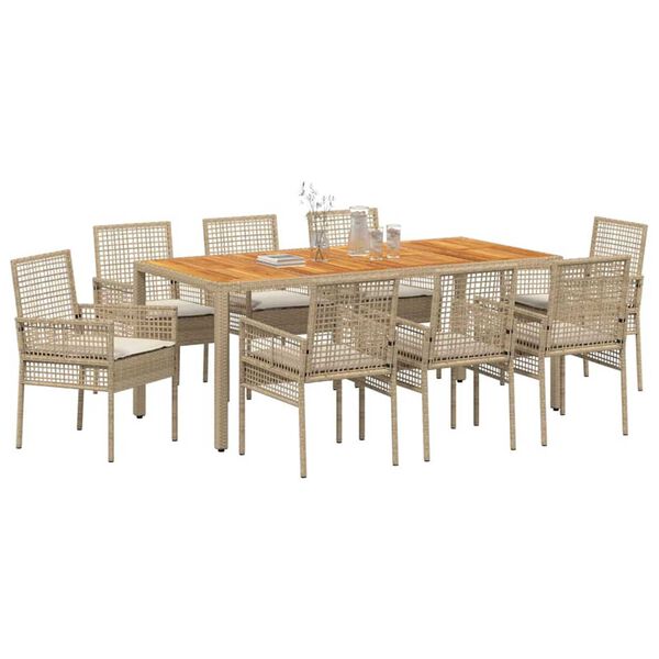 vidaXL Have Spisebordss&aelig;t 9 pcs Beige polyrattan