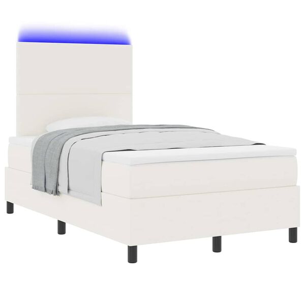 vidaXL LED Box Spring Bed Creme og hvid 120 x 200 cm Velourstof