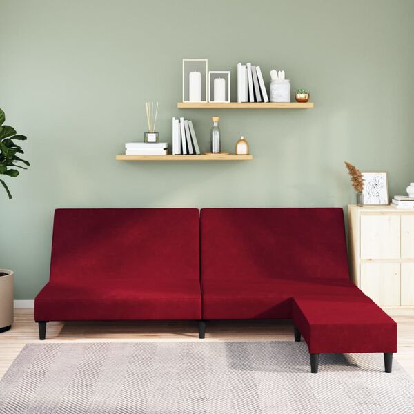 vidaXL 2-personers sovesofa med fodskammel fl&oslash;jl vinr&oslash;d