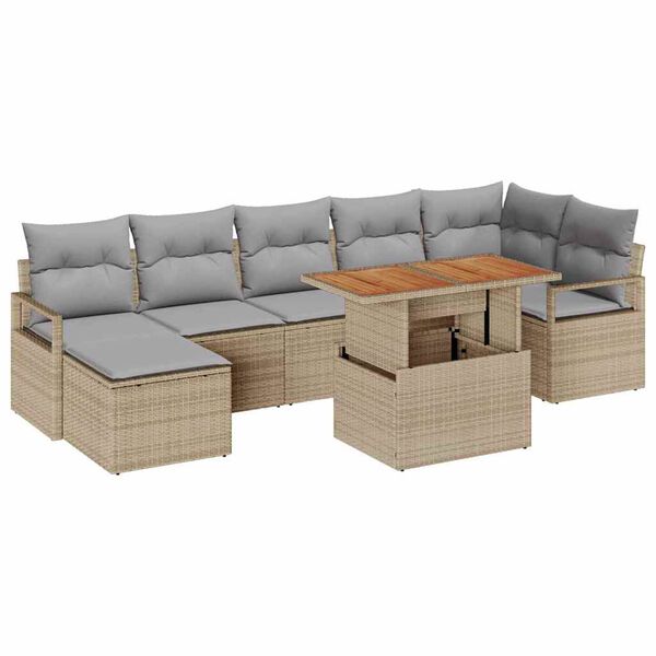 vidaXL Havesofa S&aelig;t med opbevaring 8 pcs Beige Poly rattan