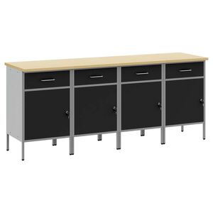 vidaXL Arbejdsskab med skuffe 4 pcs Sort og gr&aring; 200 x 55 x 85 cm