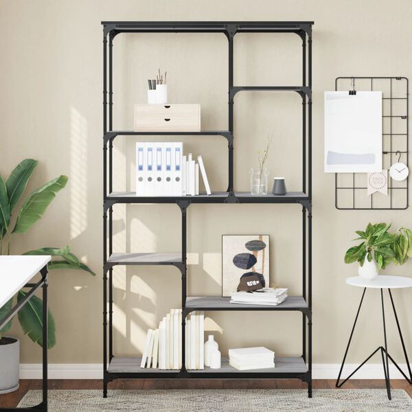 vidaXL bogreol 99x35,5x176 cm konstrueret tr&aelig; og jern gr&aring; sonoma-eg