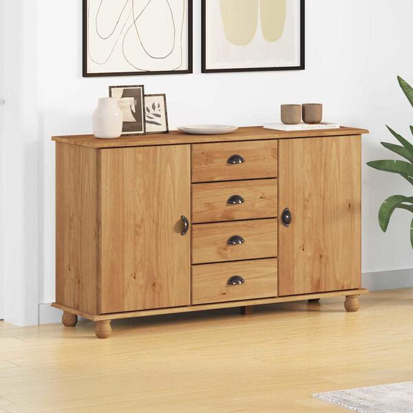 vidaXL Sideboard ASKIM Brun 133.5 x 40 x 79 cm Massivt fyrretræ