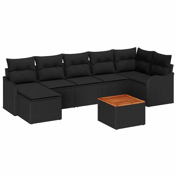 vidaXL Havesofa Sæt 8 pcs Sort Poly rattan