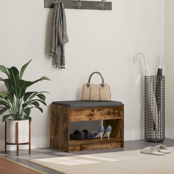 vidaXL Hallb&aelig;nk med pude R&oslash;get Eg 63 x 38 x 45 cm Kunstigt tr&aelig; og stof