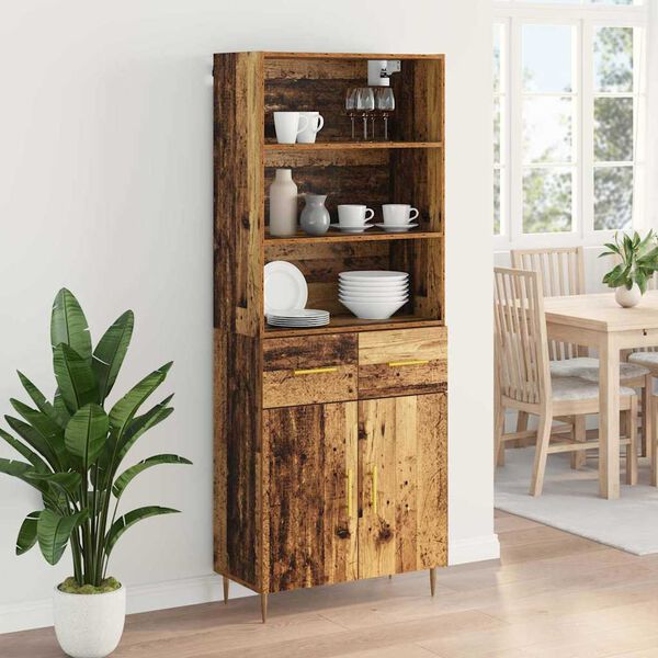 vidaXL Highboard Gammelt tr&aelig; 69,5 x 34 x 180 cm Konstrueret tr&aelig;