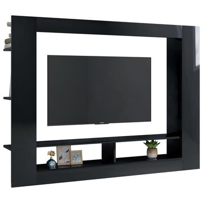 vidaXL tv-bord 152x22x113 cm konstrueret træ sort højglans