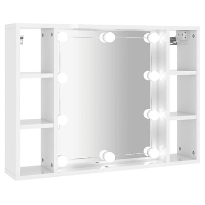 vidaXL spejlskab med LED-lys 76x15x55 cm hvid højglans