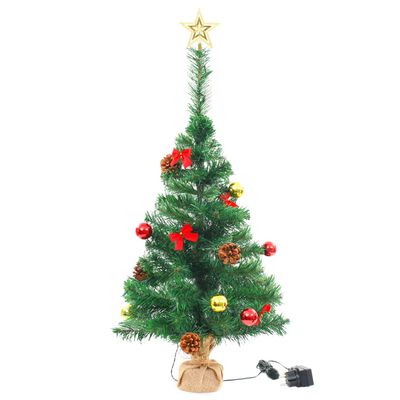 vidaXL kunstigt juletræ dekoreret med kugler og LED'er 64 cm grøn