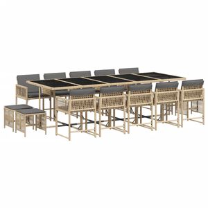 vidaXL spisebordss&aelig;t til haven 15 dele med hynder polyrattan beige