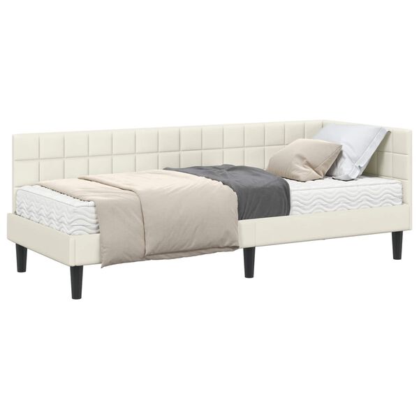 vidaXL Hj&oslash;rnesengramme med Madras med hovedg&aelig;rde 2 pcs Creme Fl&oslash;jl