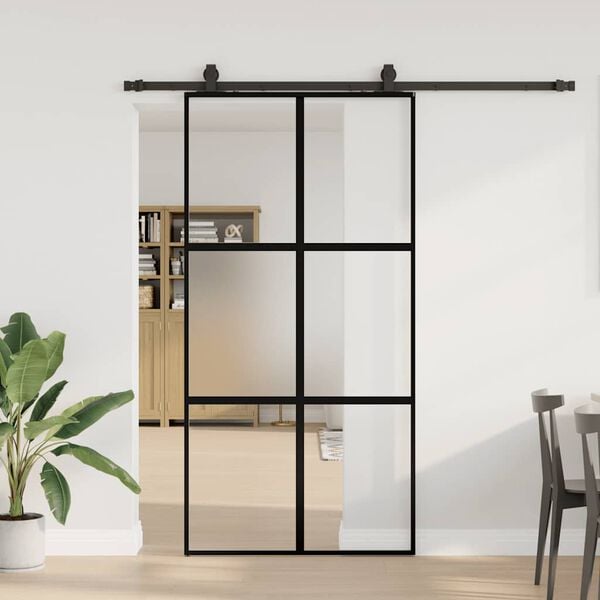 vidaXL skyded&oslash;r med hardwares&aelig;t 102,5x205 cm h&aelig;rdet glas sort