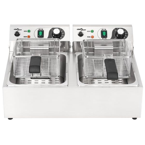 vidaXL dobbelt elektrisk frituregryde rustfrit stål 20 l 6000 W