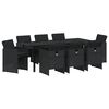vidaXL Have Spisebordss&aelig;t med pude 9 pcs Sort polyrattan