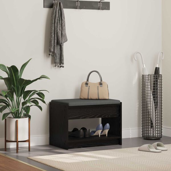 vidaXL Hallb&aelig;nk med pude Sort Eg 63 x 38 x 45 cm Kunstigt tr&aelig; og stof