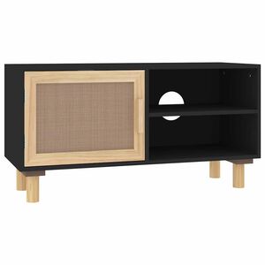 vidaXL tv-bord 80x30x40 cm massivt fyrretr&aelig; og naturlig rattan sort
