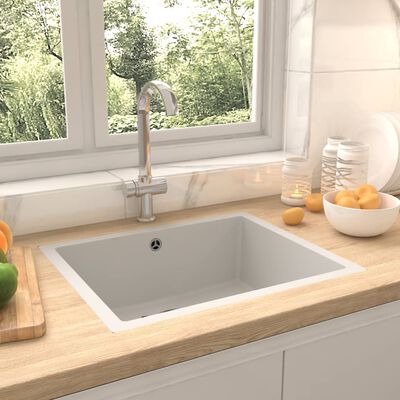 vidaXL køkkenvask med overløbshul granit hvid