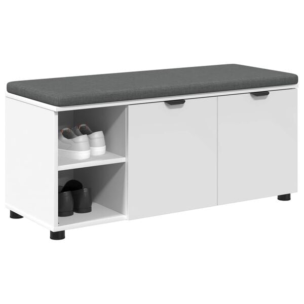 vidaXL Hallb&aelig;nk med pude Hvid 100 x 38 x 46 cm Kunstigt tr&aelig; og stof