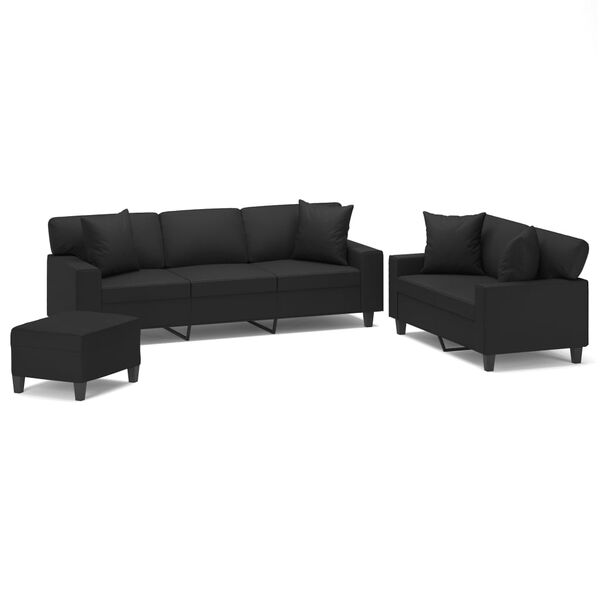 vidaXL sofas&aelig;t 3 dele med puder og hynder kunstl&aelig;der sort