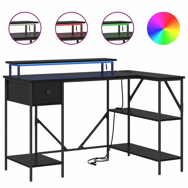 vidaXL Bord med skuffe Sort eg 120 x 79 x 86,5 cm Konstrueret tr&aelig;