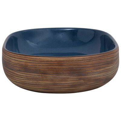 vidaXL håndvask til bordplade 59x40x14 cm oval keramik brun og blå