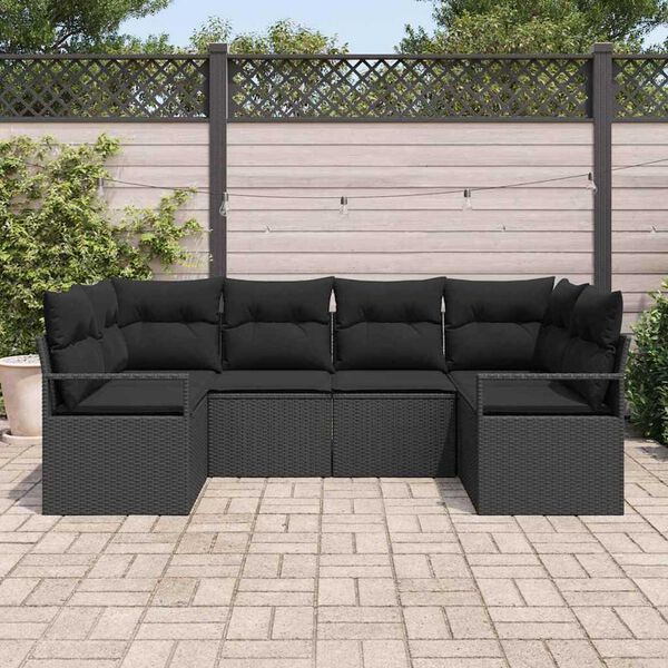 vidaXL Havesofa S&aelig;t med pude med opbevaring 6 pcs Sort polyrattan