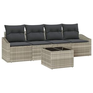 vidaXL Sofa S&aelig;t med pude 5 pcs Lysegr&aring; og m&oslash;rkegr&aring; polyrattan