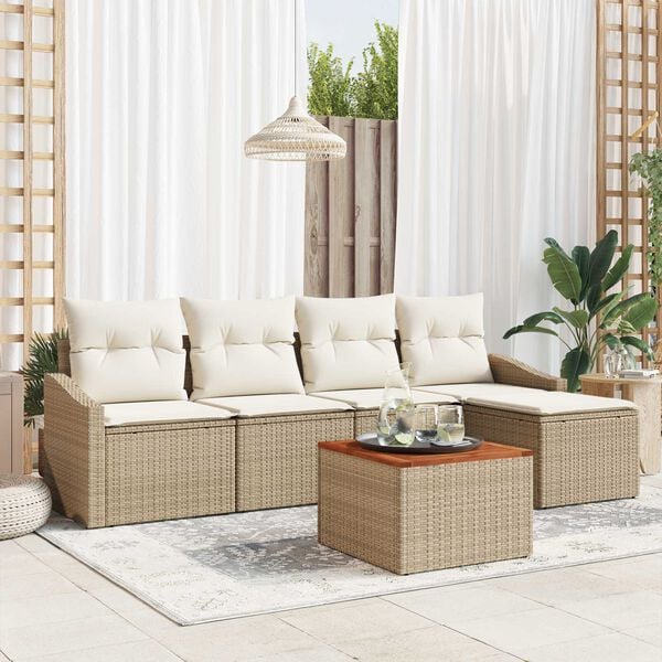 vidaXL Havesofa S&aelig;t med opbevaring 6 pcs Beige og creme polyrattan