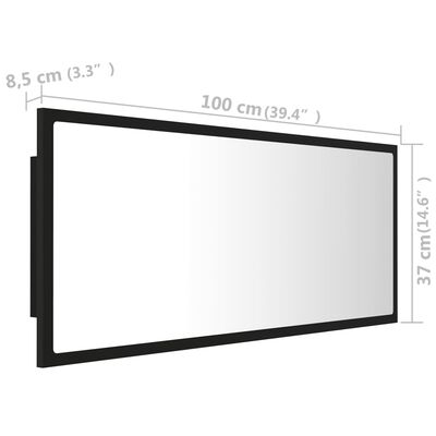 vidaXL badeværelsesspejl med LED-lys 100x8,5x37 cm akryl sort