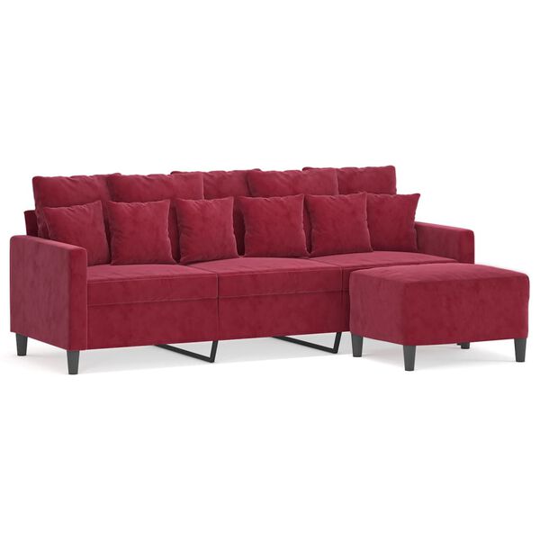 vidaXL 3-personers sofa med fodskammel 180 cm velour vinr&oslash;d