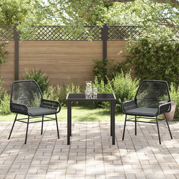 vidaXL Have Spisebordss&aelig;t med pude 3 pcs Sort polyrattan