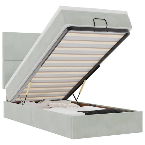 vidaXL osmannisk sengeramme med madrasser 90x190 cm fl&oslash;jl lysegr&aring;