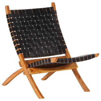vidaXL foldbar stol ægte skind sort