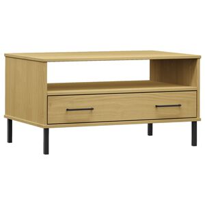 vidaXL sofabord med metalben OSLO 85x50x45 cm massivt tr&aelig; brun