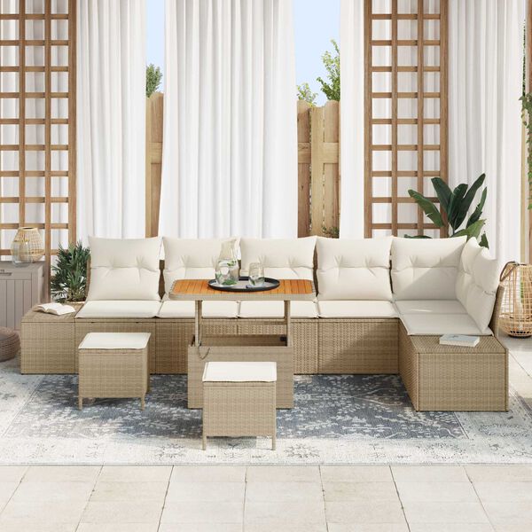 vidaXL Havesofa S&aelig;t med pude 9 pcs Beige polyrattan