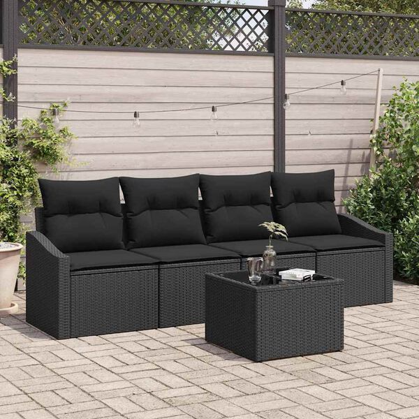 vidaXL Sofa S&aelig;t med pude med opbevaring 5 pcs Sort polyrattan