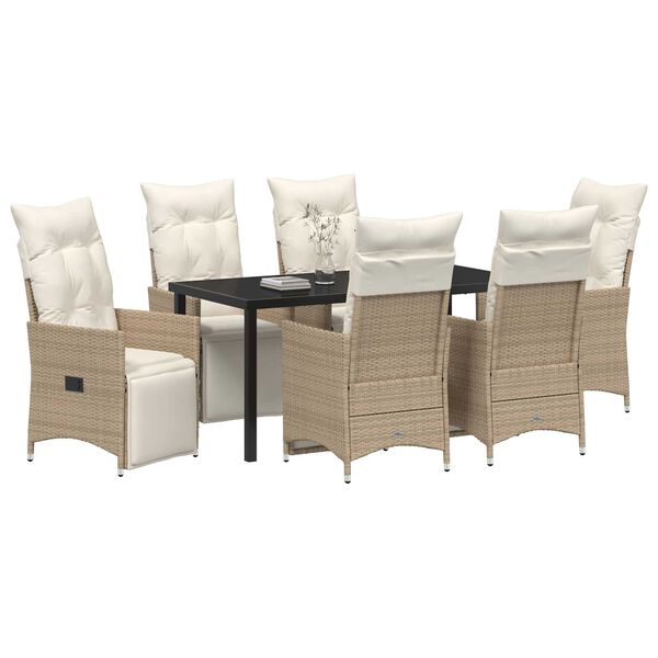 vidaXL Have Spisebordssæt med pude 7 pcs Beige polyrattan