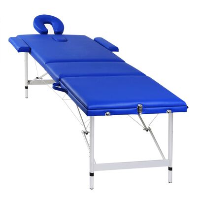 Blåt sammenklappeligt massagebord med 3 zoner og aluminiumsramme