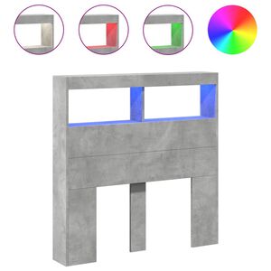 vidaXL sengegavl med opbevaring og LED-lys 100x17x102 cm betongr&aring;