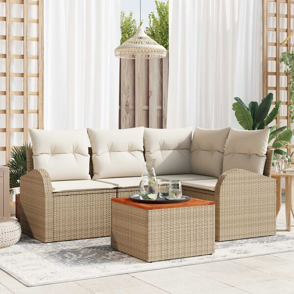 vidaXL Havesofa Sæt med opbevaring 5 pcs Beige og creme polyrattan