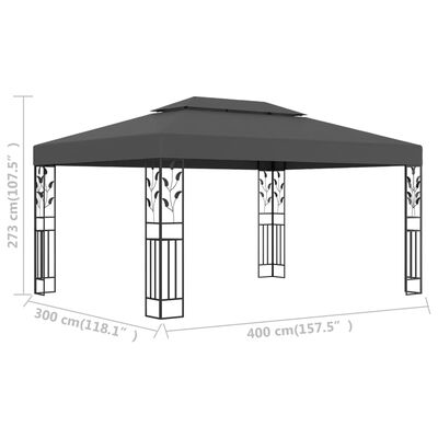 vidaXL pavillon med dobbelttag 3x4 m antracitgrå