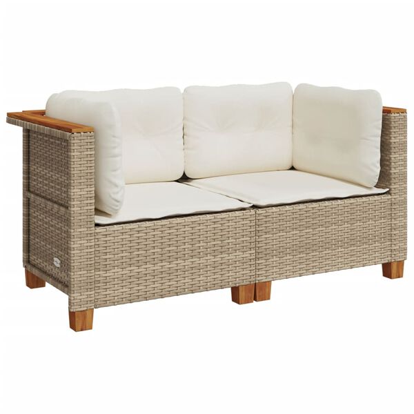 vidaXL hjørnemoduler til havesofa 2 stk. med hynder polyrattan beige