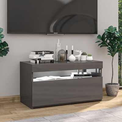 vidaXL tv-bord med LED-lys 75x35x40 cm grå højglans