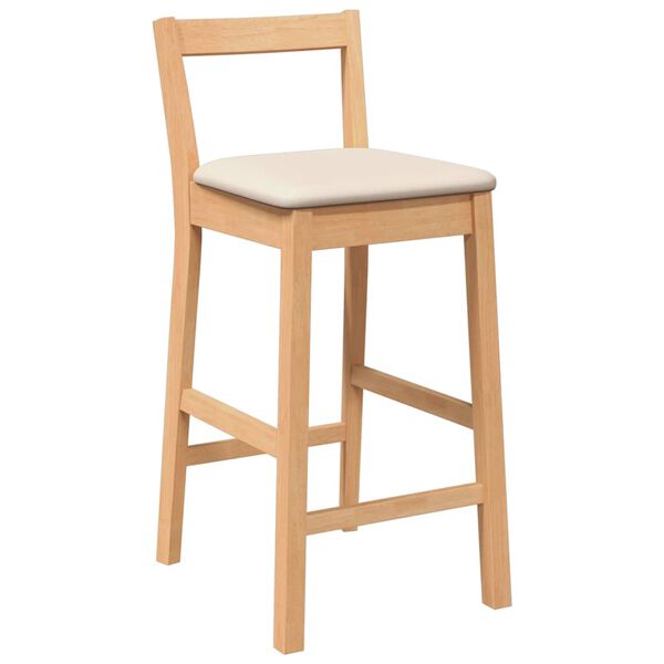 vidaXL barstole med hynder 2 stk. massivt gummitræ naturfarvet