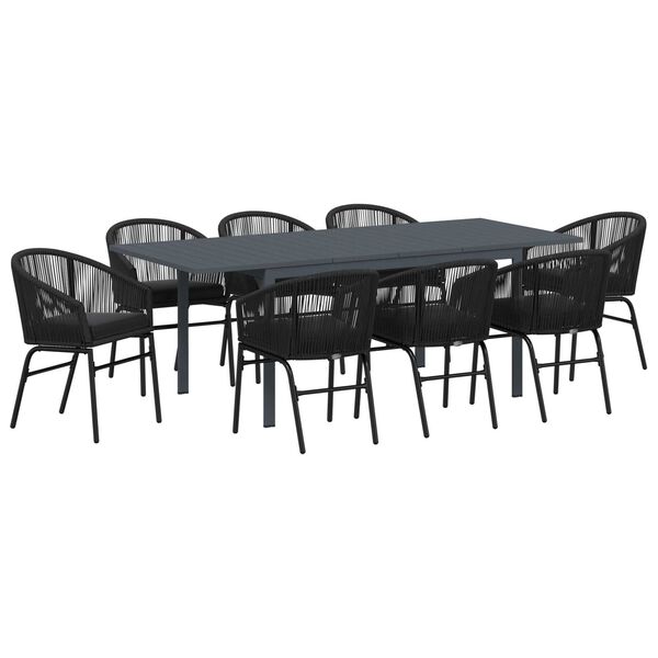 vidaXL Have Spisebordssæt 9 pcs Sort polyrattan