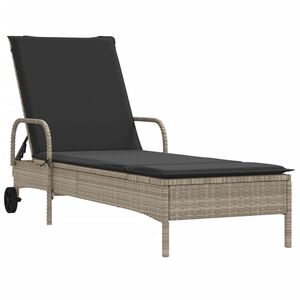 vidaXL liggestol med hjul og hynde polyrattan lysegr&aring;