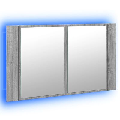 vidaXL skab med spejl og LED-lys 80x12x45 cm akryl grå sonoma-eg