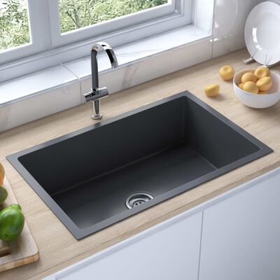 vidaXL håndlavet køkkenvask rustfrit stål sort
