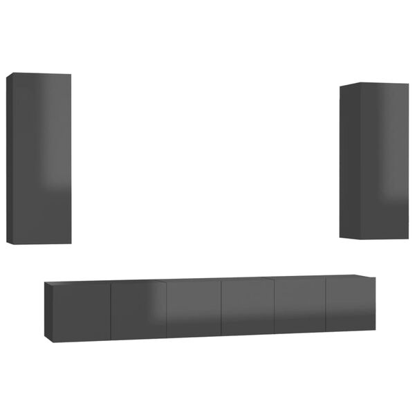 vidaXL tv-skabssæt 5 dele konstrueret træ grå højglans