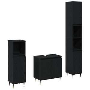 vidaXL Badev&aelig;relsesm&oslash;bel s&aelig;t med d&oslash;r 3 pcs Sort eg 30 x 30 x 190 cm